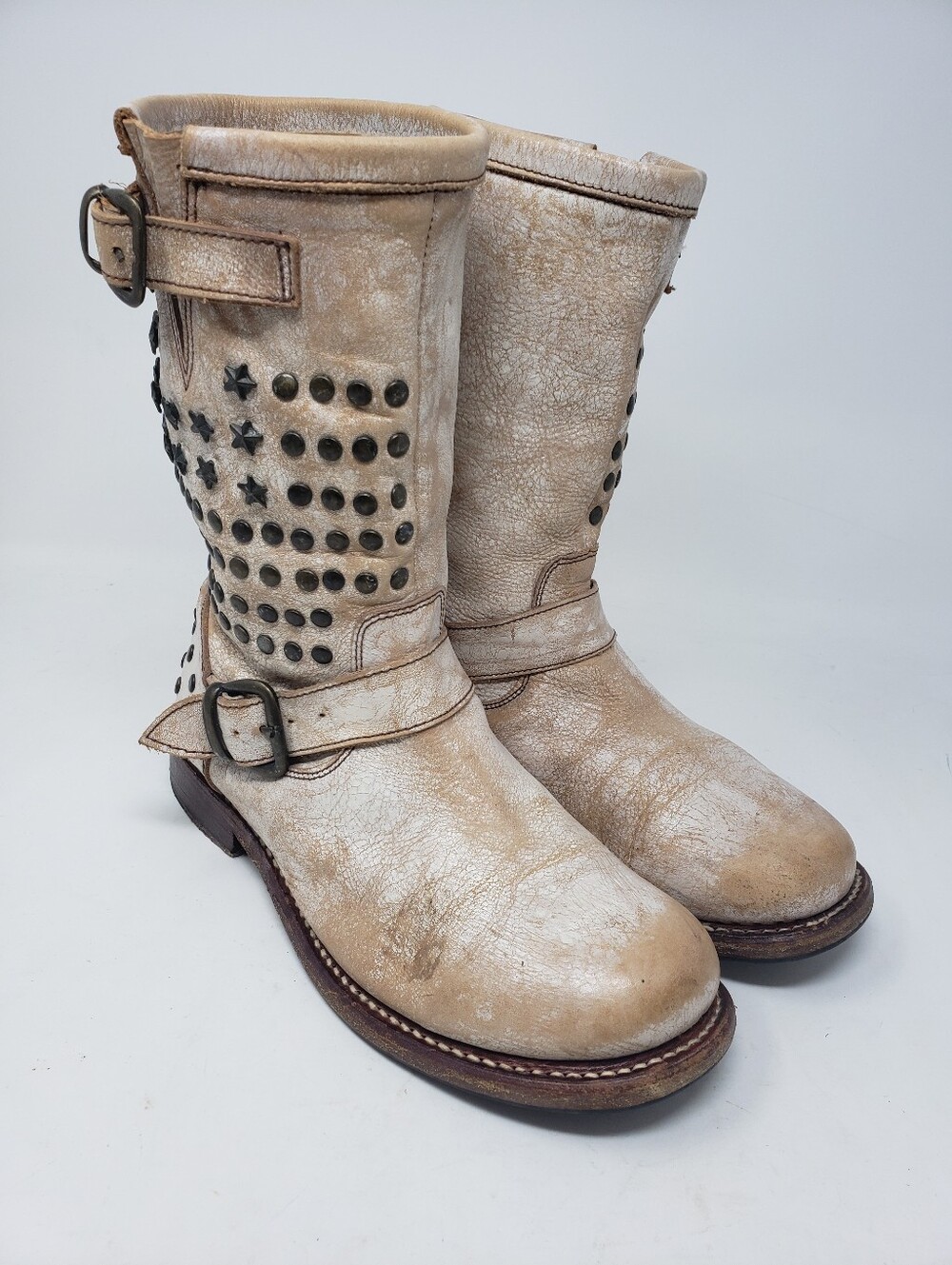 Bed Stu Wacky Harness Studded Cowgirl Moto Boots Size 8.5